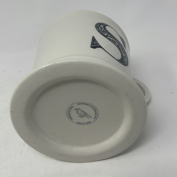 Anthropologie Ivory White & Black Initial A Monogram Ceramic Coffee Tea Mug - Picture 9 of 12